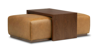 Pouf in pelle Jarmo con tavolo in noce