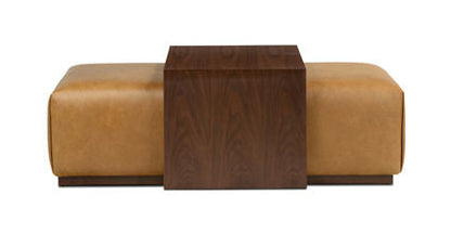 Pouf in pelle Jarmo con tavolo in noce