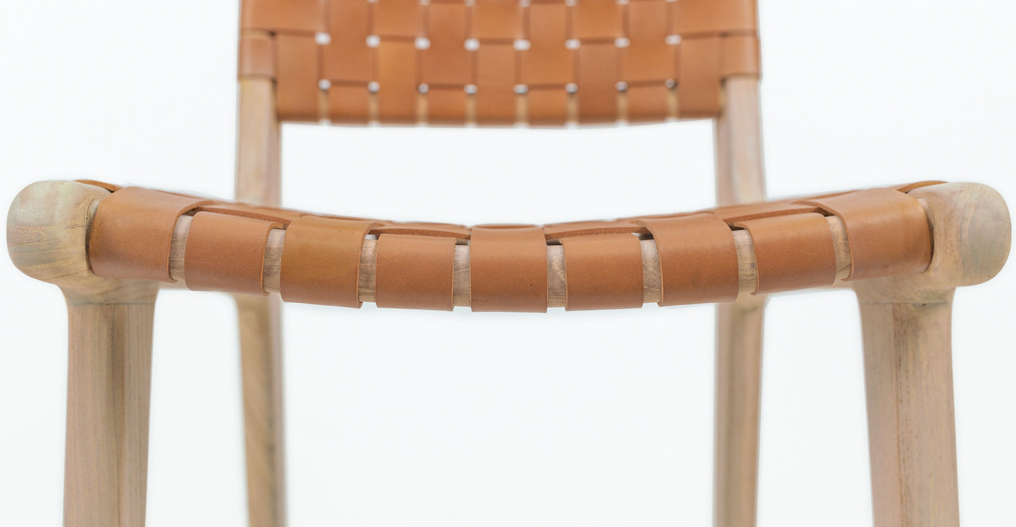 Sgabello da bar Banda in teak e pelle