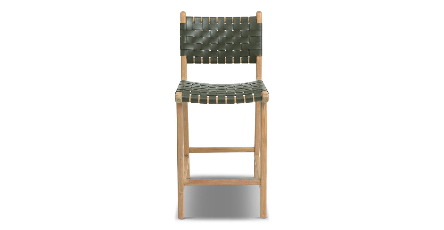 Sgabello da bar Banda in teak e pelle