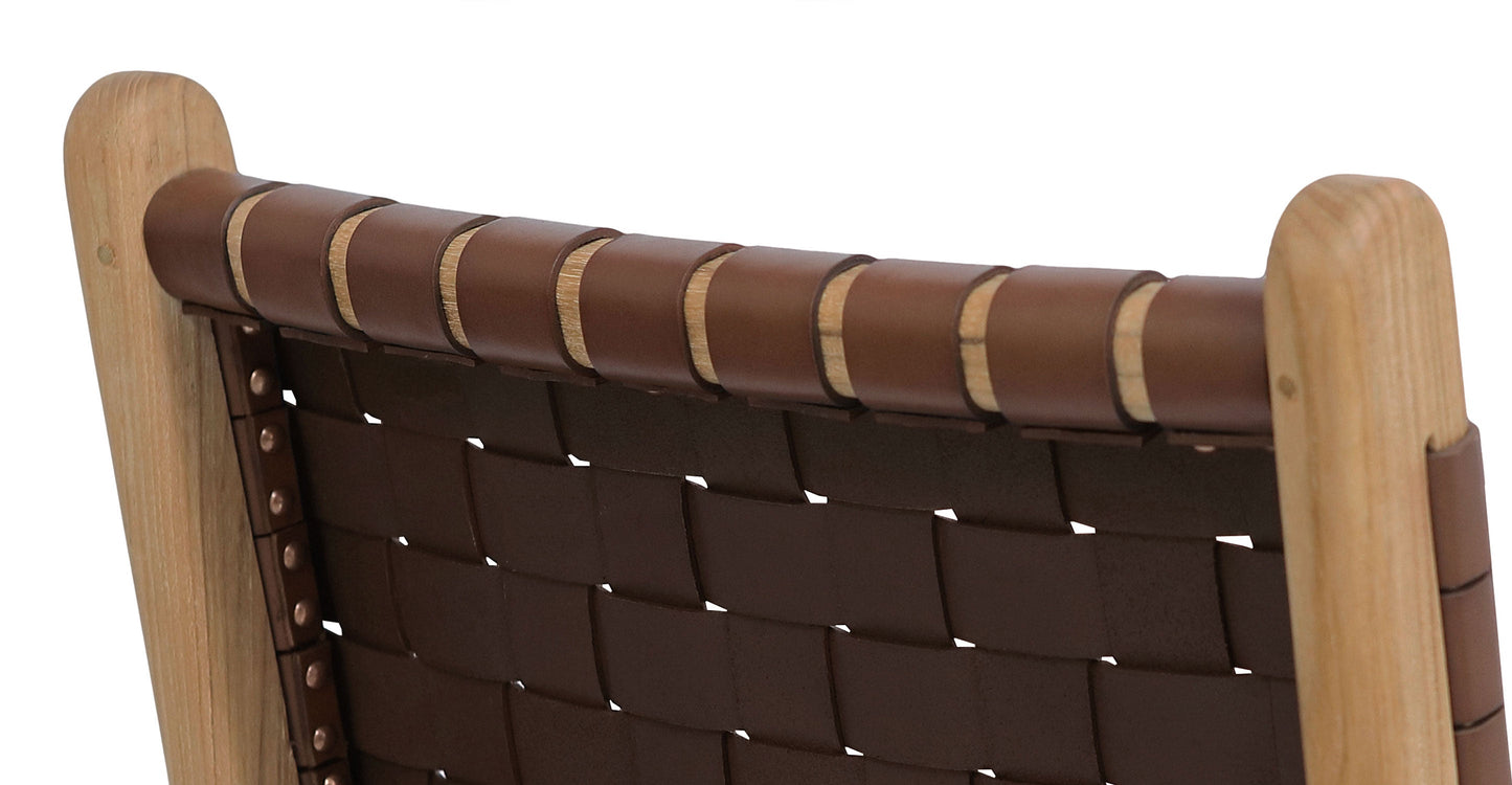 Sgabello da bar Banda in teak e pelle