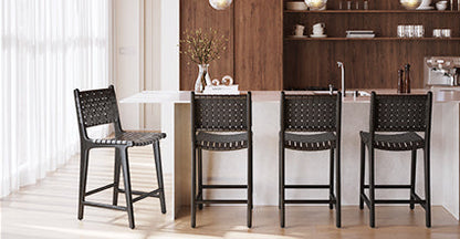 Sgabello da bar Banda in teak e pelle