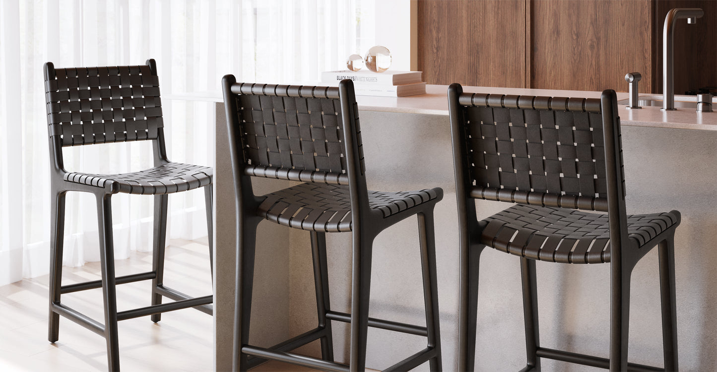 Sgabello da bar Banda in teak e pelle