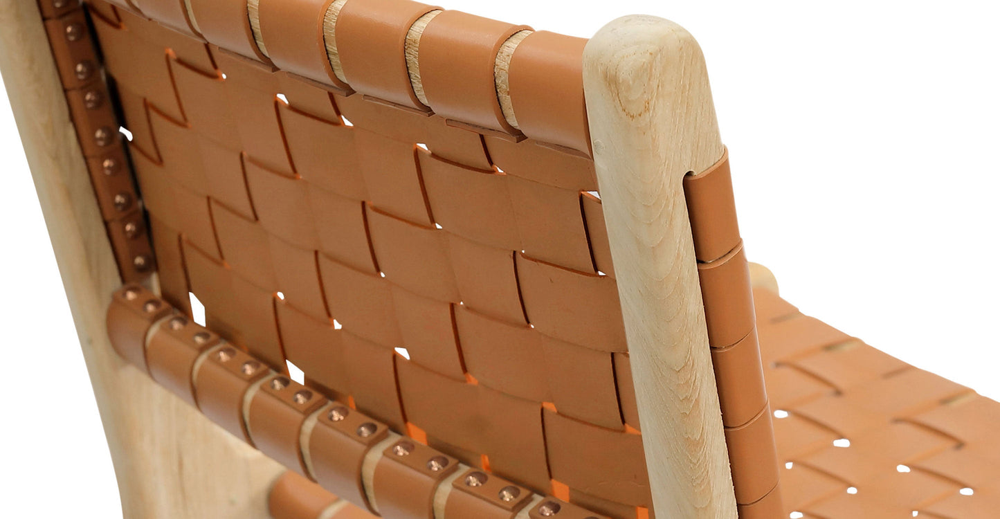 Sgabello da bar Banda in teak e pelle