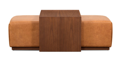 Pouf in pelle Jarmo con tavolo in noce