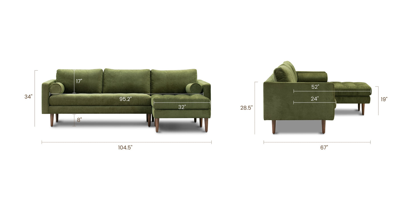 Divano componibile in velluto Napa rivolto a destra