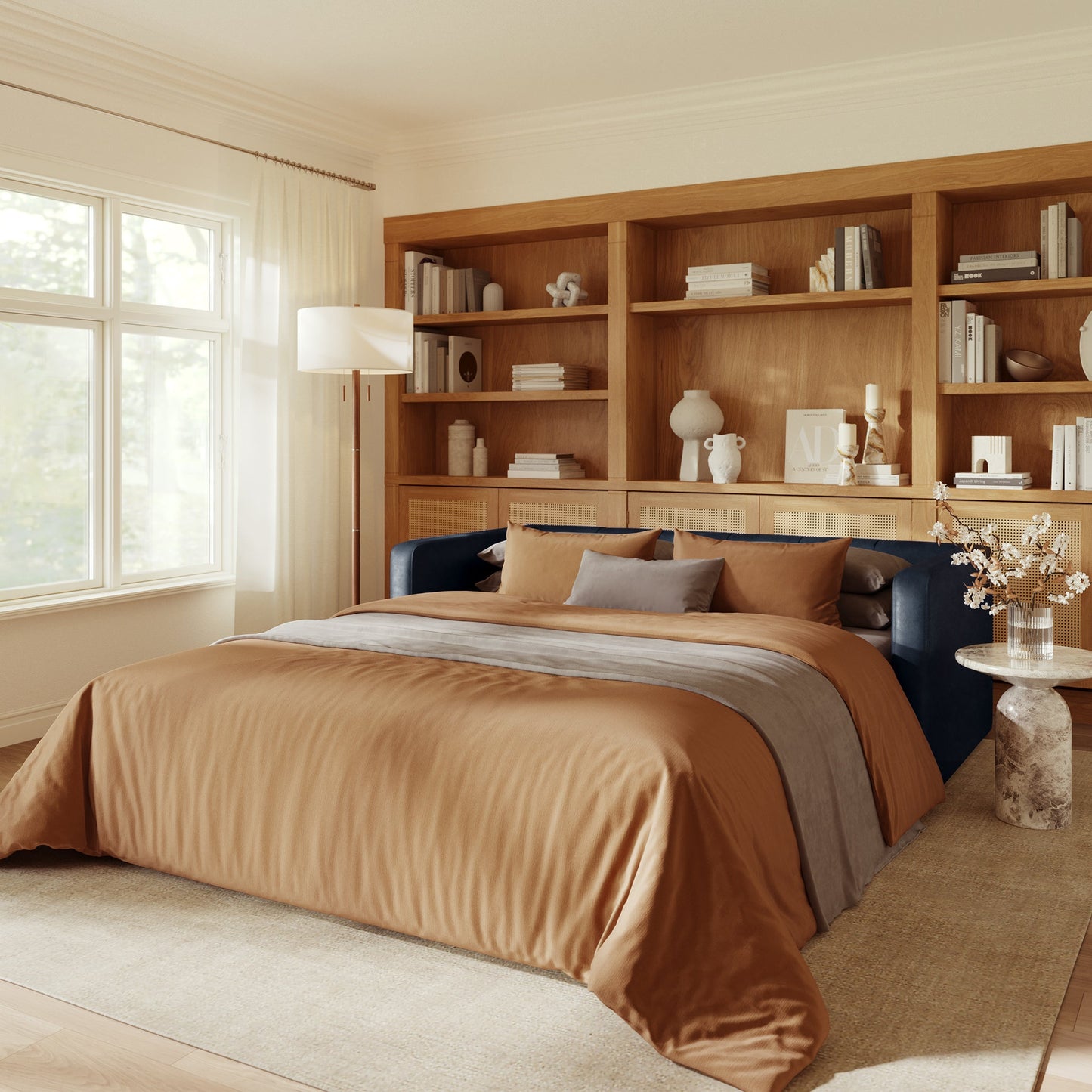 Divano letto trasformabile estraibile in pelle Napa 82