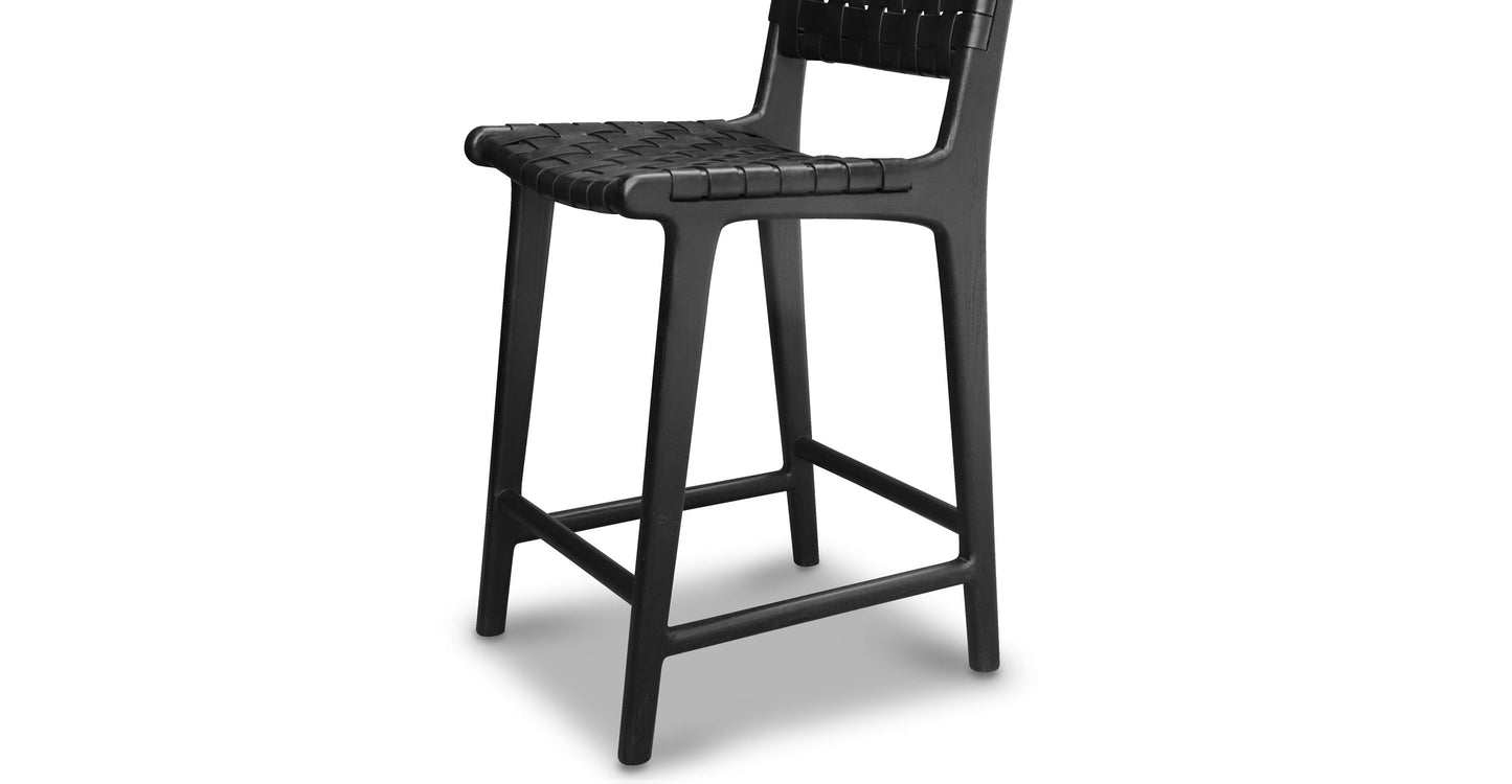 Sgabello da bar Banda in teak e pelle