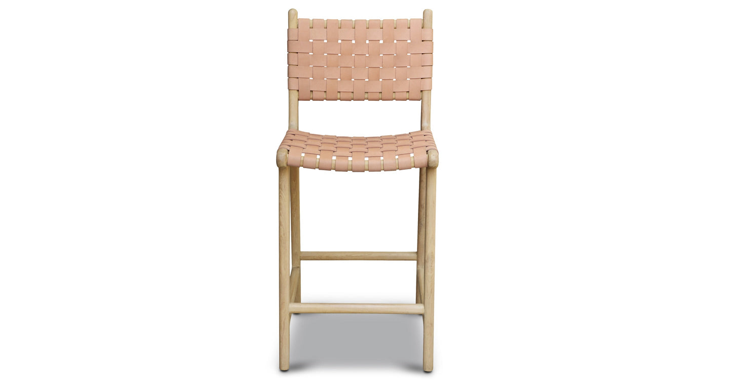 Sgabello da bar Banda in teak e pelle