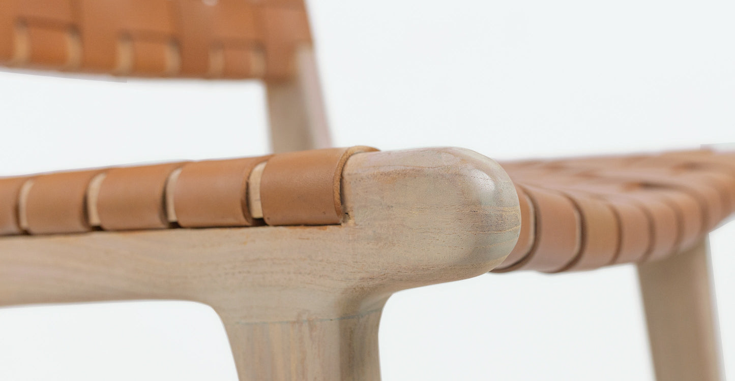 Sgabello da bar Banda in teak e pelle