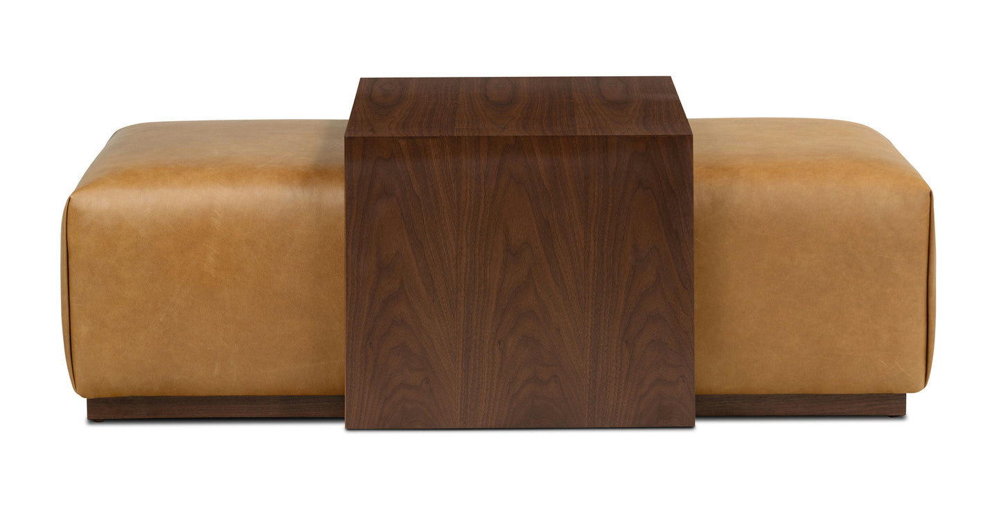 Pouf in pelle Jarmo con tavolo in noce