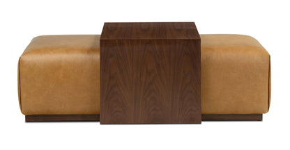 Pouf in pelle Jarmo con tavolo in noce