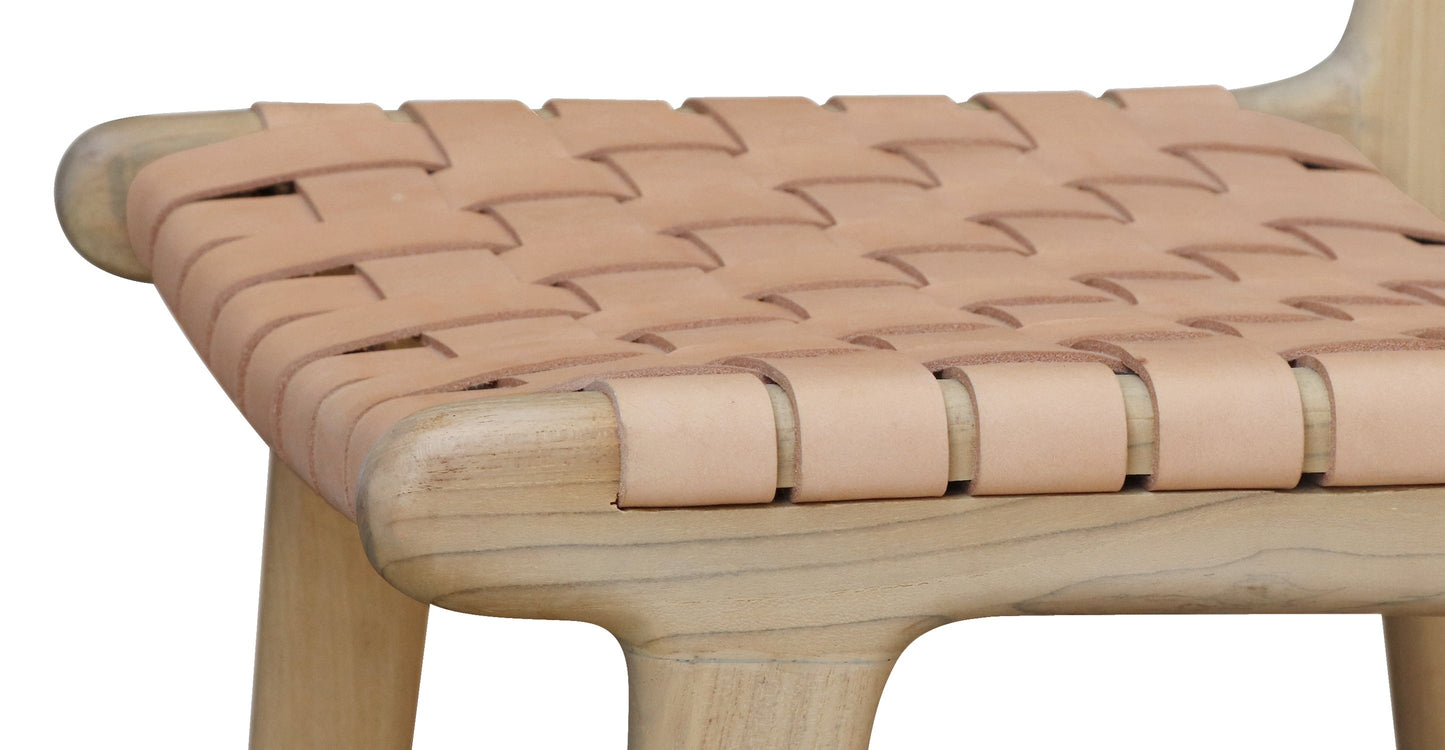 Sgabello da bar Banda in teak e pelle